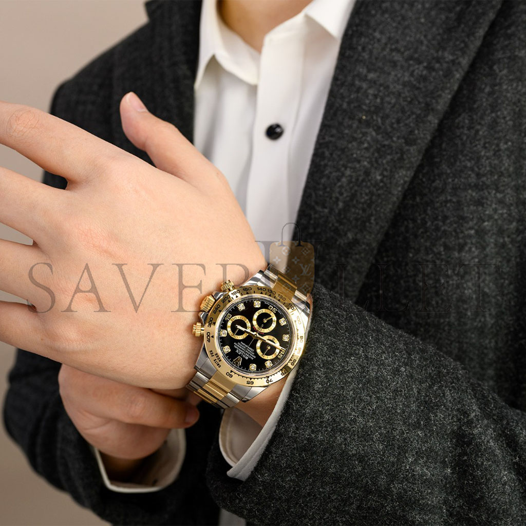 R*l*x daytona diamond-encrusted bright black dial watch 116503-0011