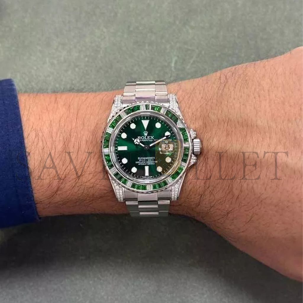 R*l*x submariner date steel green stones & diamond 40mm watch 116610