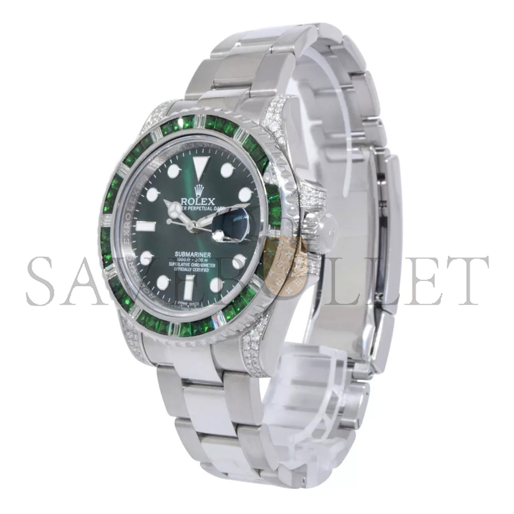 R*l*x submariner date steel green stones & diamond 40mm watch 116610