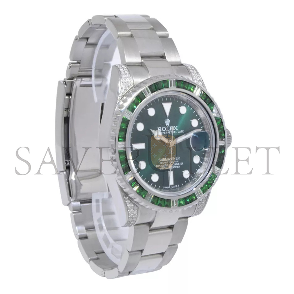 R*l*x submariner date steel green stones & diamond 40mm watch 116610