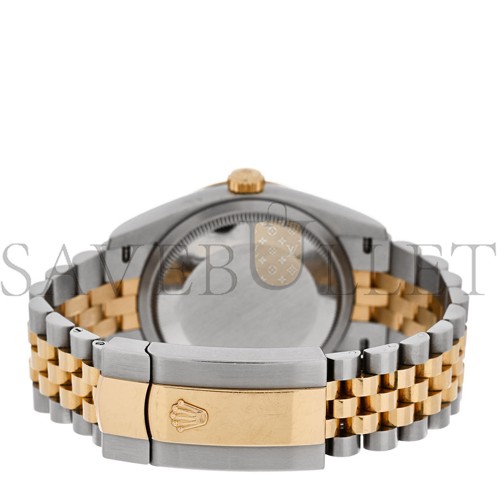R*l*x stainless steel 18k yellow gold diamond 36mm oyster perpetual datejust watch olive green roman 126233