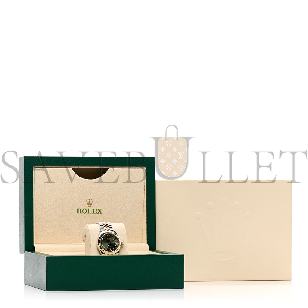 R*l*x stainless steel 18k yellow gold diamond 31mm oyster perpetual datejust watch olive green roman 278273