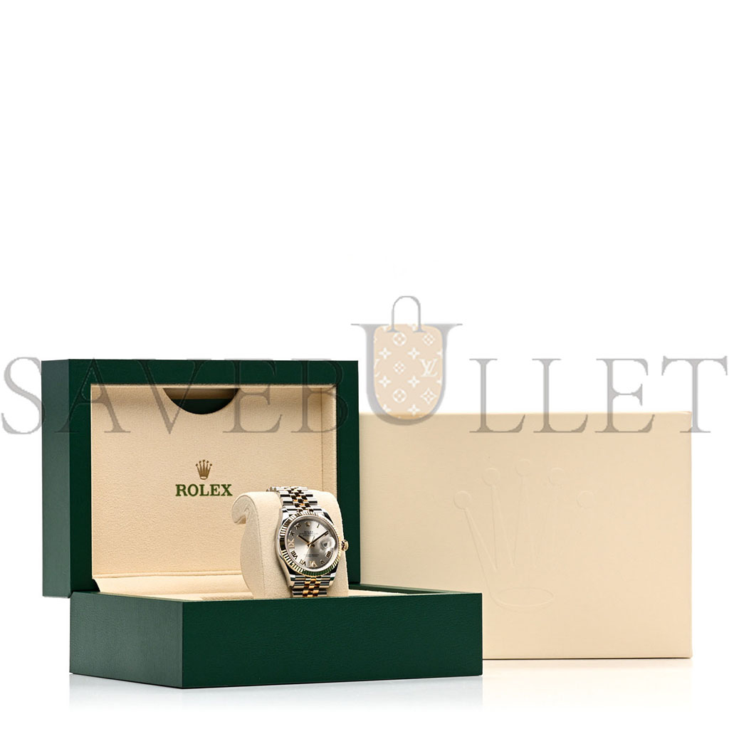 R*l*x stainless steel 18k yellow gold diamond 36mm oyster perpetual datejust watch silver roman 126233