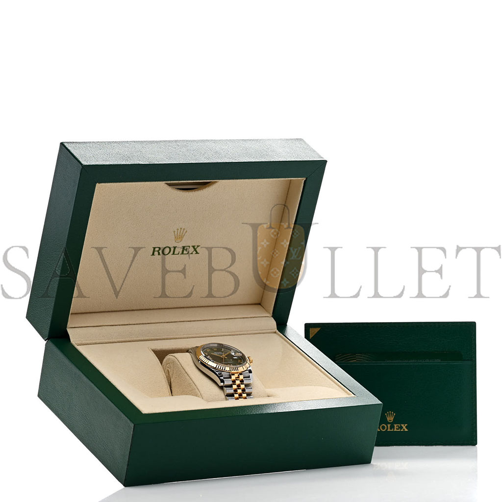 R*l*x stainless steel 18k yellow gold diamond 36mm oyster perpetual datejust watch olive green roman 126233